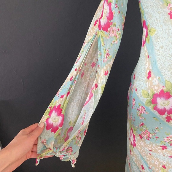 Carrie Hutton Y2K V-Neck Floral Flowy Midi Dress Cut Out Sleeves - Picture 4 of 15